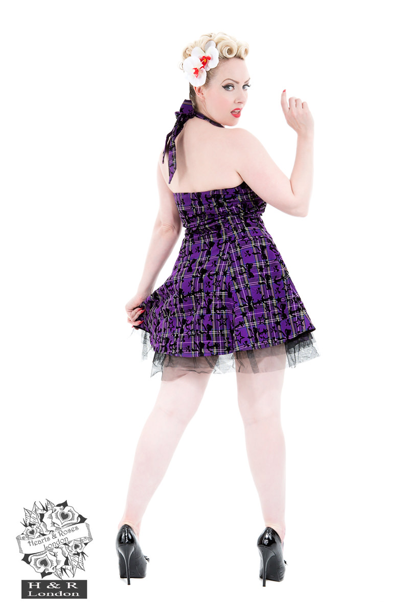Kiara Purple Flocked Tartan Dress
